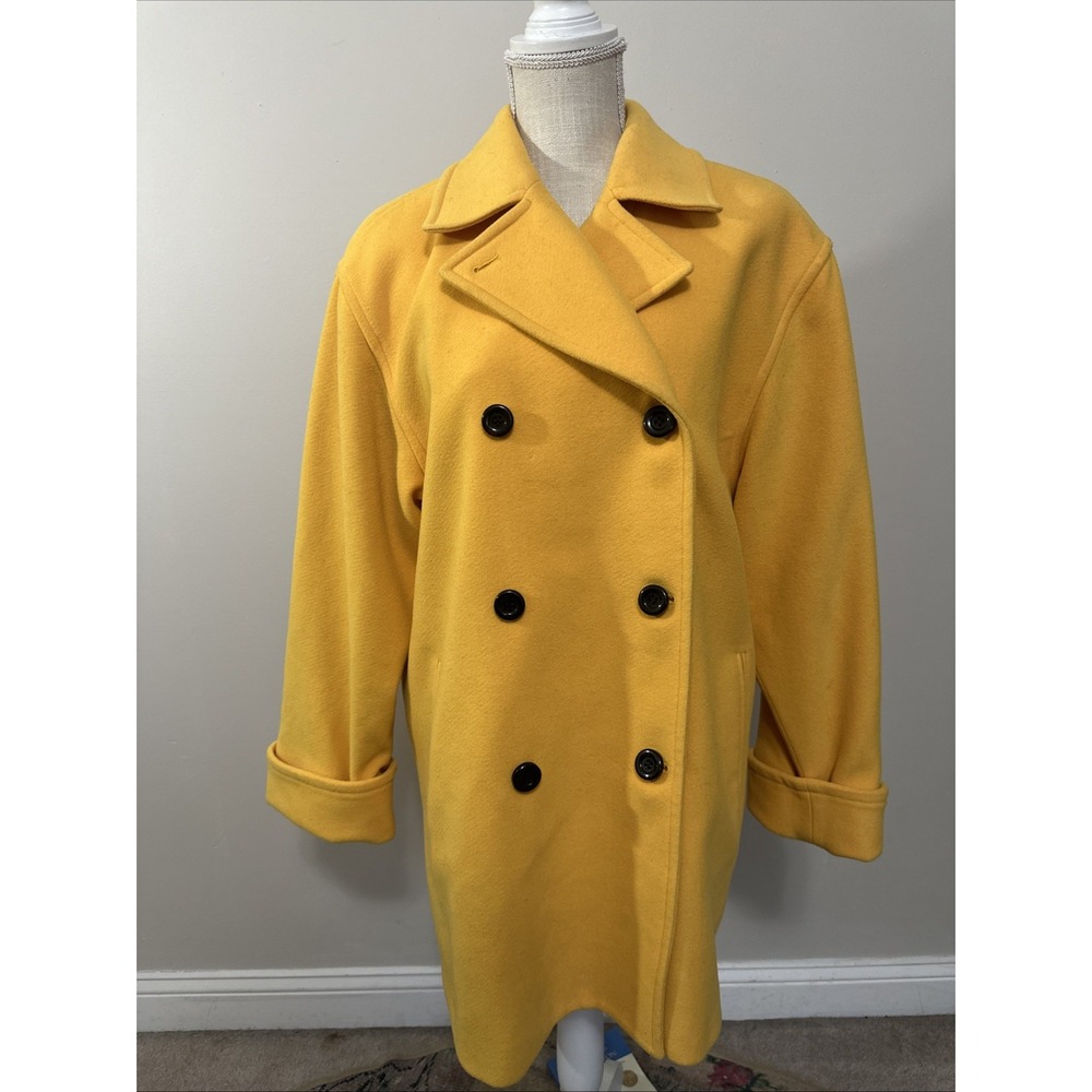 Vtg‎ 1980's Jones New York Yellow 100% Wool Double Breasted Coat Size 10 Classic